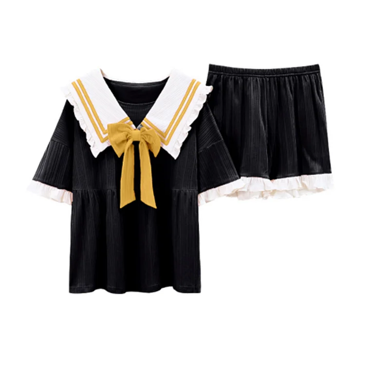 Doll Collar Bow Two Piece Summer Pajama Set - Modakawa Modakawa