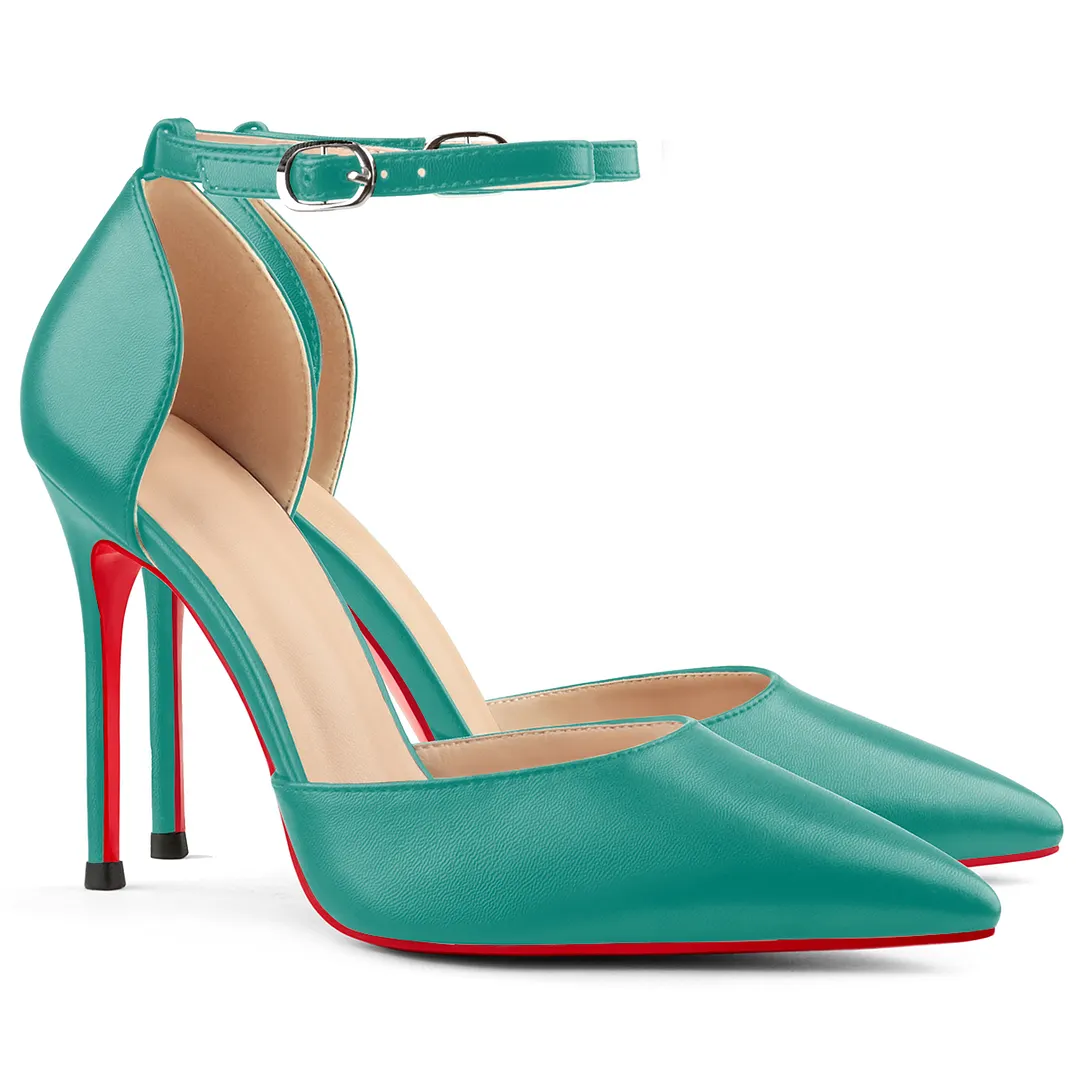 100mm Women&rsquo;s High Heels Ankle Strap Pointed Toe Matte Pumps Wedding Party  Sandals-vocosishoes
