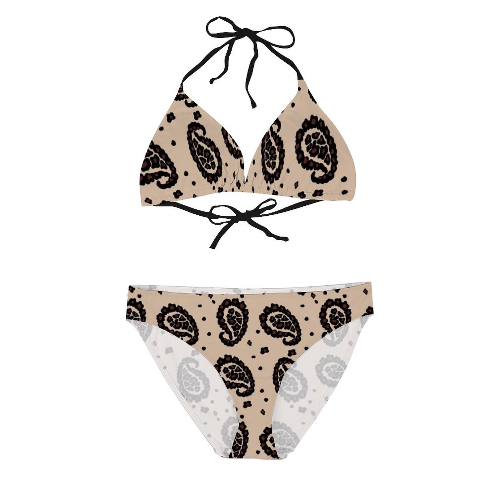 Women's Paisley Print Halter Tie String Triangle Bikini Set