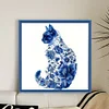 Blue And White Porcelain-Cat-Partial 11CT Stamped Cross Stitch Bead Embroidery 36*36cm