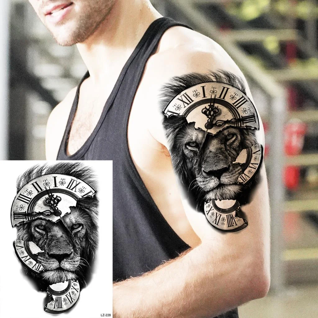 Sdrawing High Quality Lion Tiger Temporary Tattoos For Men Boys Realistic Fake Black Waterproof Tattoos Decal For Adult Party Supplies