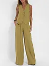 Women Casual Linen Waistcoat Two Set Suits