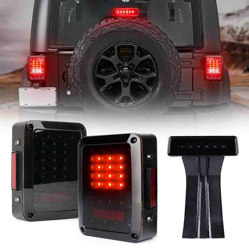 Smoke/Clear Jeep Tail Lights & Third Brake Light Combo  For Jeep Wrangler JK '07-'18