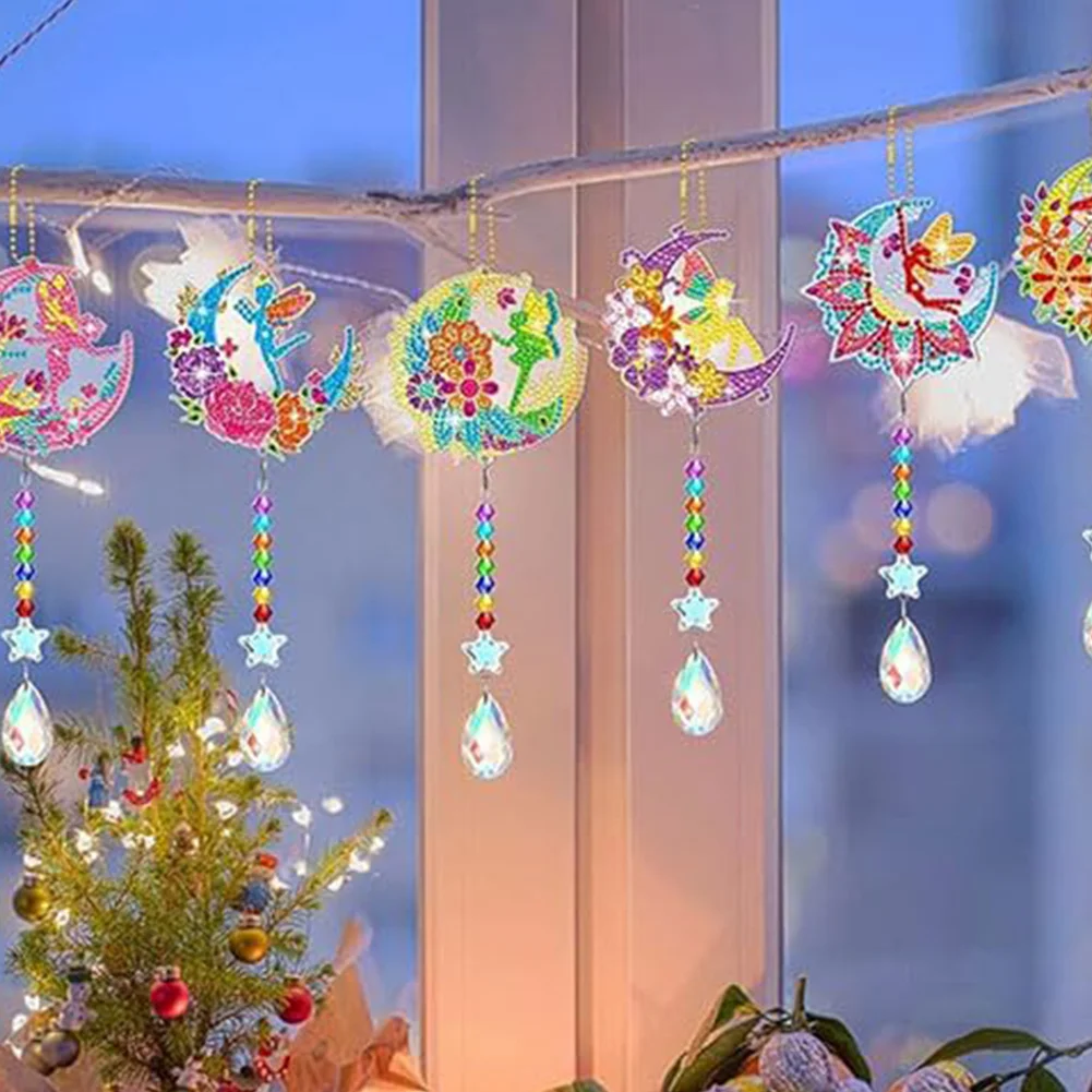 6pcs DIY Elf Suncatcher Diamond Painting Hanging Pendant Diamond Drawing Hanging Ornament