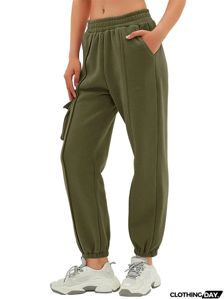 Ladies New Ankle-tied Flap Pocket Cargo Sweatpants