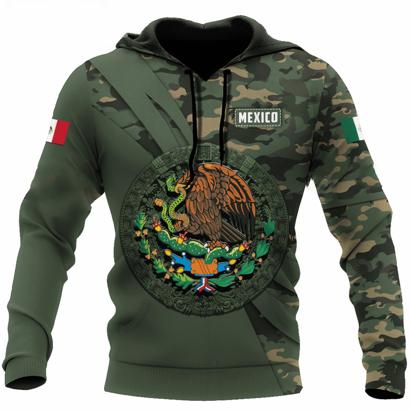 Erpret Fashion 3D Print Mexico Flag National Emblem Hoodie Men Tops Autumn Long Sleeve Mexican Aztec Sweatshirt Streetwear Clothing