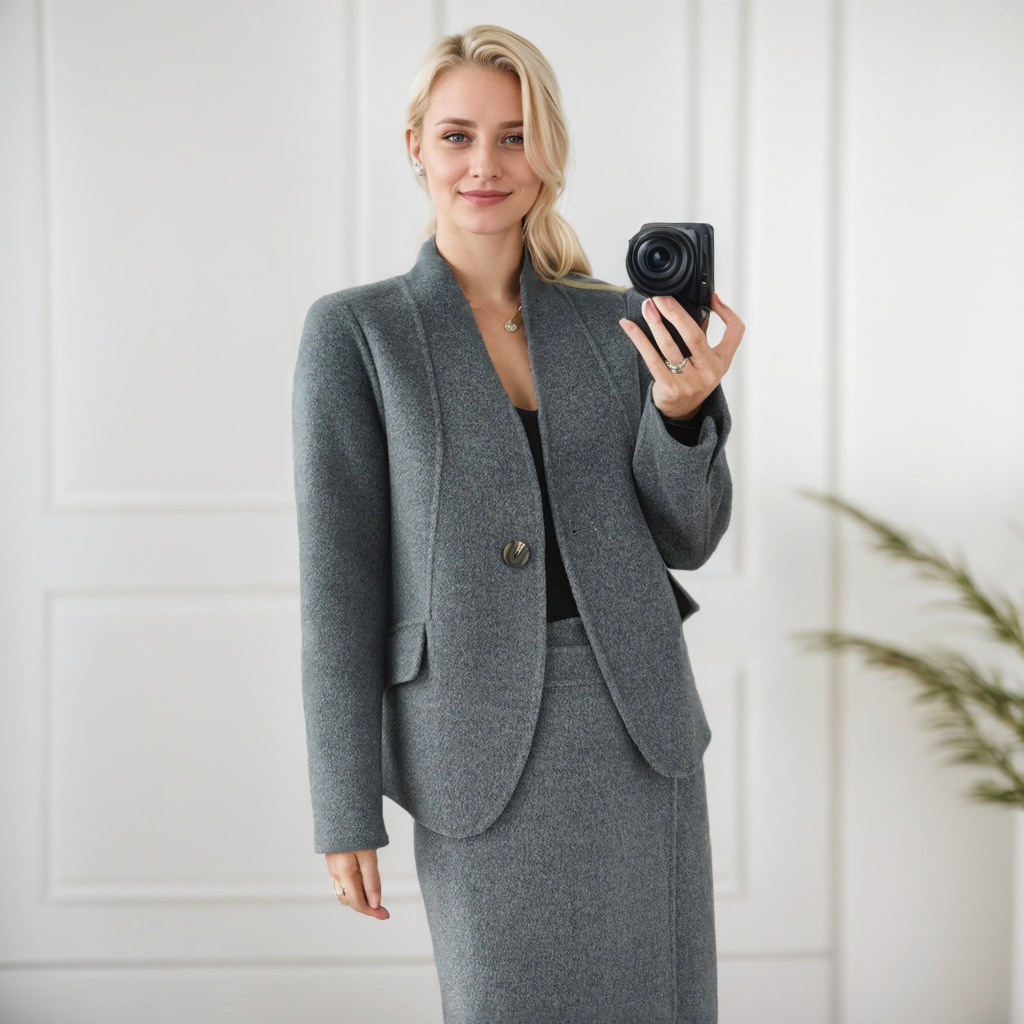 Women's 100% Wool Short Coat One Button REAL SILK LIFE
