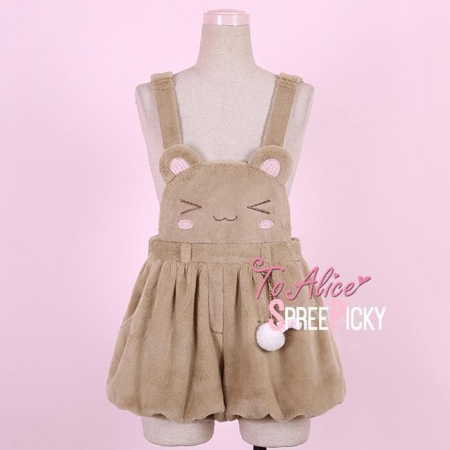 [Reservation] Light Brown/Grey Kawaii Plush Animal Overalls Shorts SP1711305
