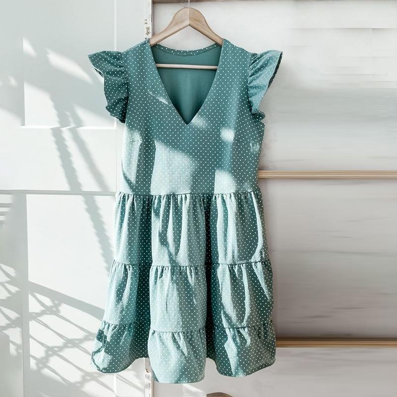 Ruffled Geometric V-Neck Sleeveless Dress