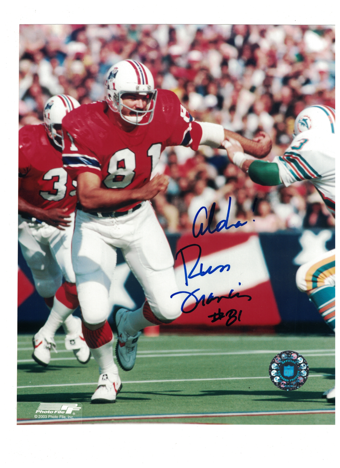 Russ Francis New England Patriots Signed 8x10 Photo Poster painting W/Our COA PLUS