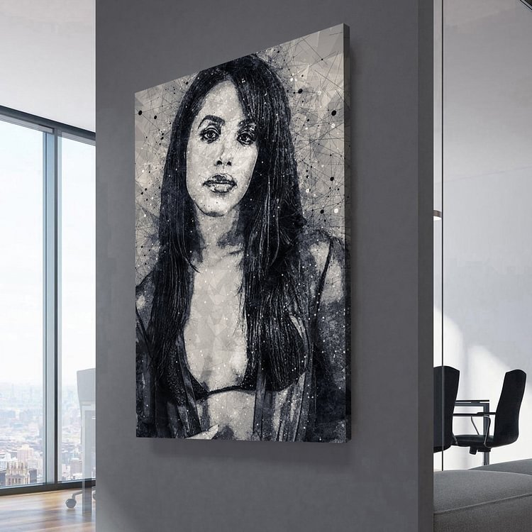 Aaliyah Geometric Black and White Canvas Wall Art MusicWallArt