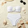 White High-Waisted Bikini Set with Rose Detail, Stretchy Cotton Blend Swimwear for Beach & Pool by Inlyline
