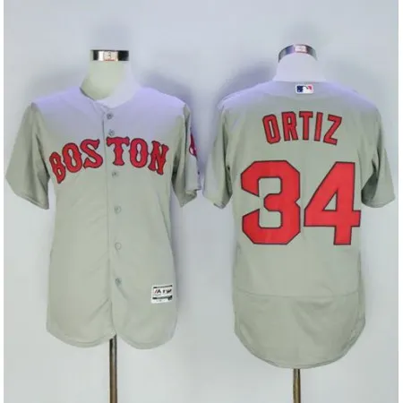 Men's Boston Red Sox #34 David Ortiz Grey Flexbase Authentic Collection Stitched MLB Jersey