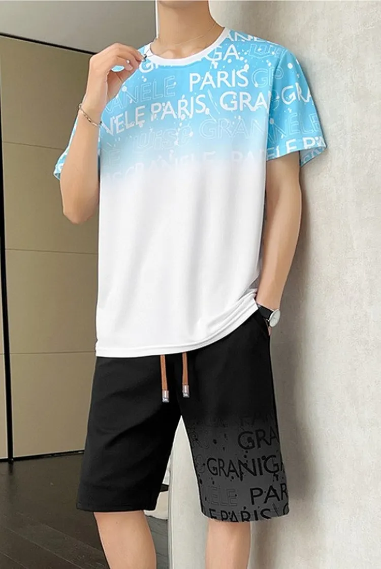Men's Printed T - Shirt and Shorts Set for Spring Summer