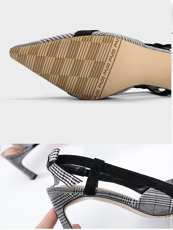 Small pointed toe plaid fashion high-heeled bowknot women's sandals