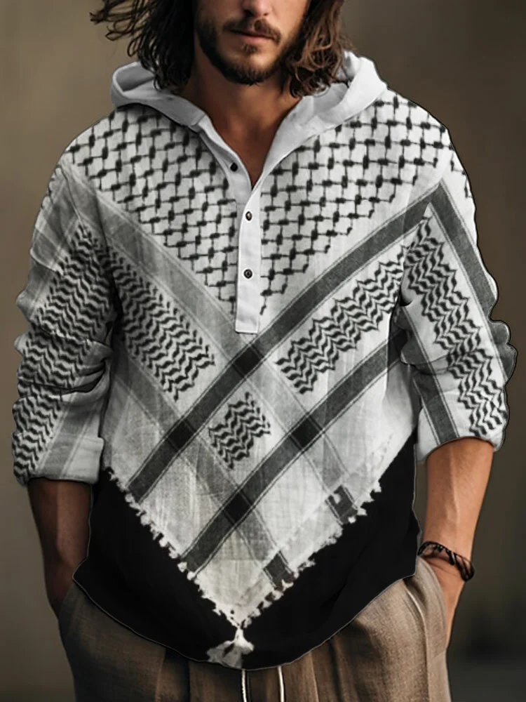 Men's Free Palestine Scarf Inspired Linen Blend Hooded Shirt