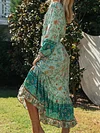 Floral-Print Long Sleeve Belted Bohemia Maxi Dress