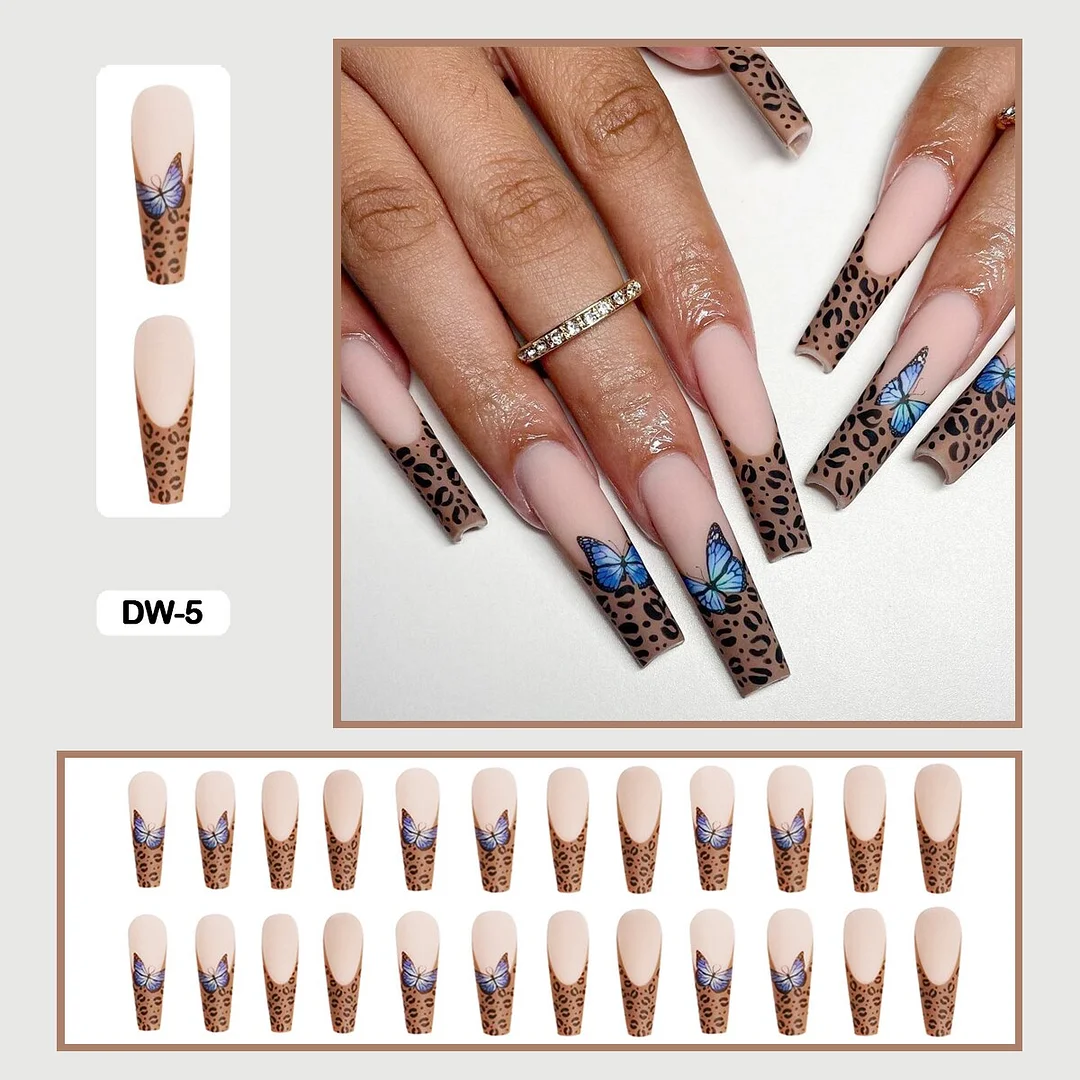 24Pcs Personality Painted Animal Pattern Cow Pattern Leopard Printed Wearable False Nails Fake Nails With Glue And Wearing Tools-Nail Inspo