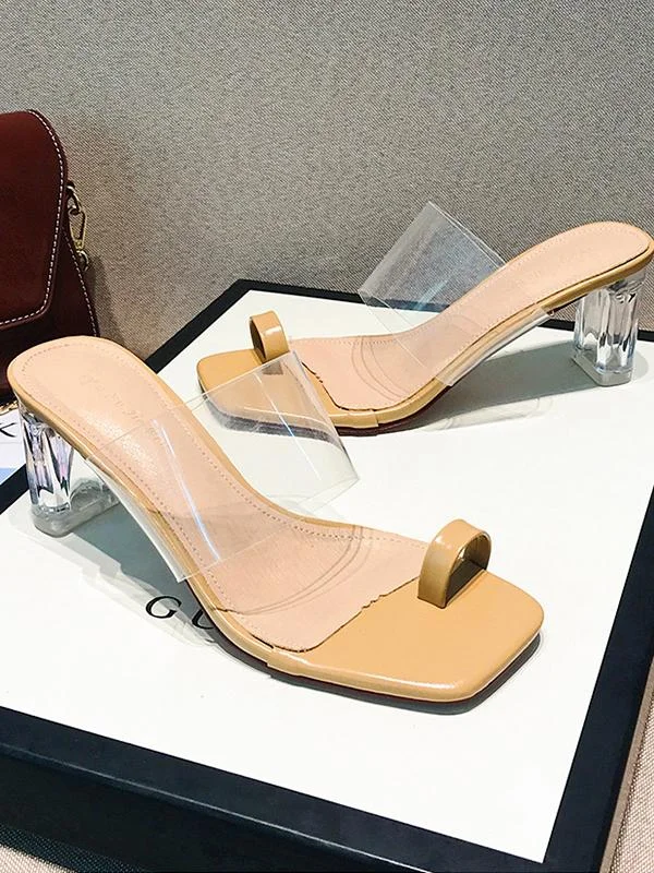 One word with thick heel crystal transparent high-heeled slippers