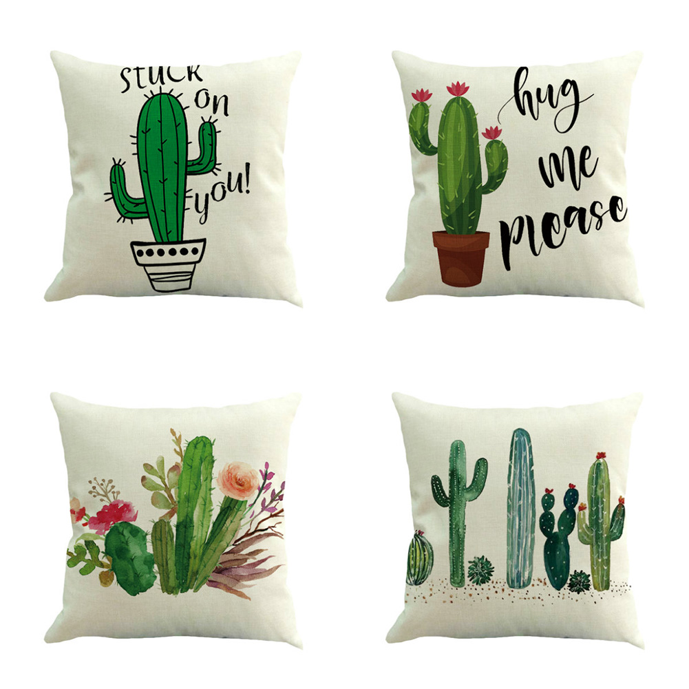 

4x 45 X 45cm Cactus Print Pillowcase Home Office Linen Throw Cushion Covers, 501 Original