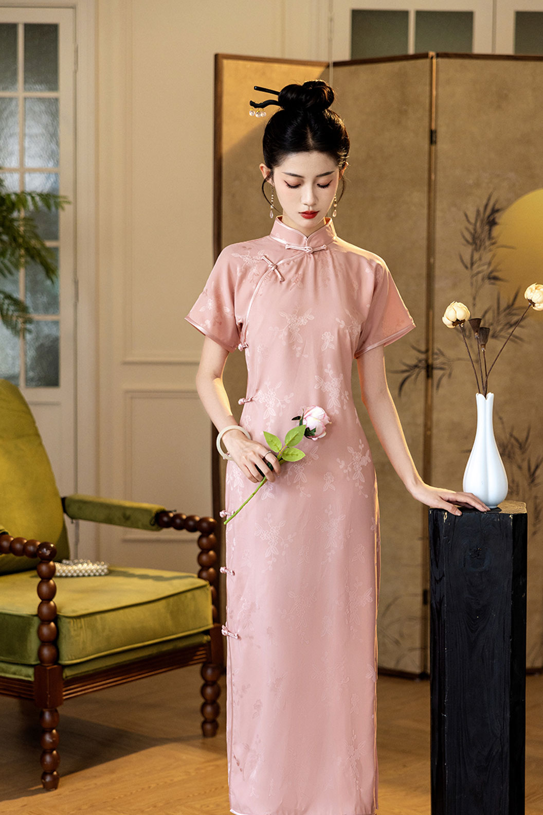 Cheongsam Qipao Pink Floral Qipao Dress Chinese Traditional  Dress - hongxuefeifei 红雪霏霏 Stupa Stones