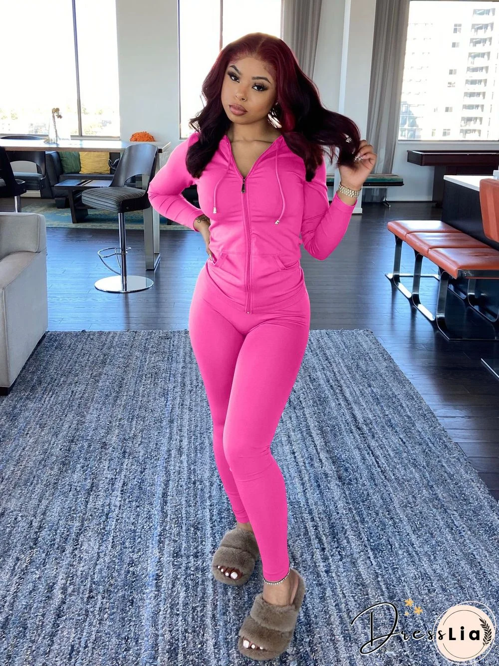 Zipper Hooded Sweatshirts Pants Joggers 2 Piece Suit