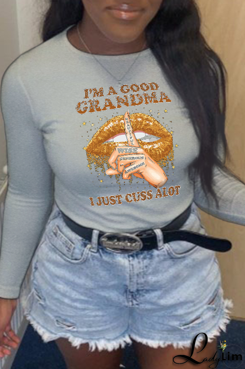 White Street Vintage Lips Printed Patchwork O Neck T-Shirts