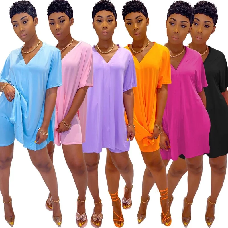 2020 Women Clothes Casual V Neck T Shirt Top and Shorts Set Streetwear Sexy Outfits for Women Suit Summer Short Two Piece Sets