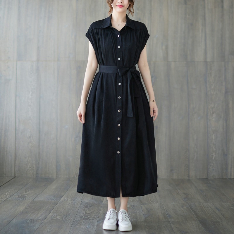 Loose Solid Color Lapel Midi Dress