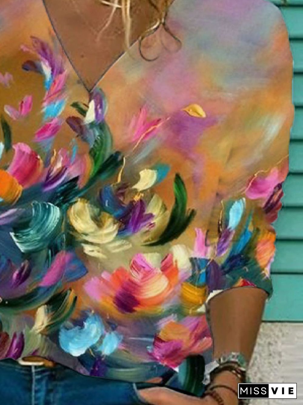 Casual Printed 3/4 Sleeve T-shirt