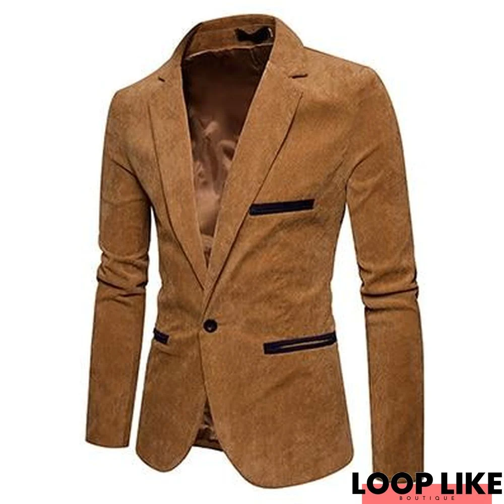 Men Casual Suit Jacket Men Solid Color Corduroy Worsted Fabric Suit Blazers Pocket Button Decorate Men's Suit Coat