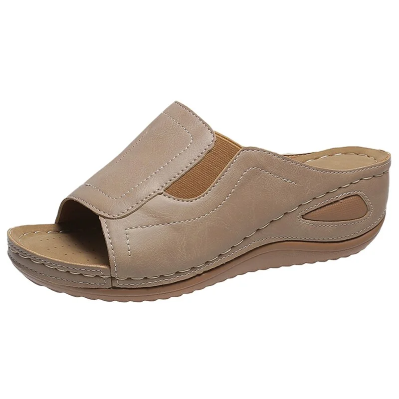 Lourdasprec Outdoor Casual Wedges Sandals Women 2023 Summer Open Toe Non-slip Beach Slippers Woman Pu Leather Thick Bottom Slides