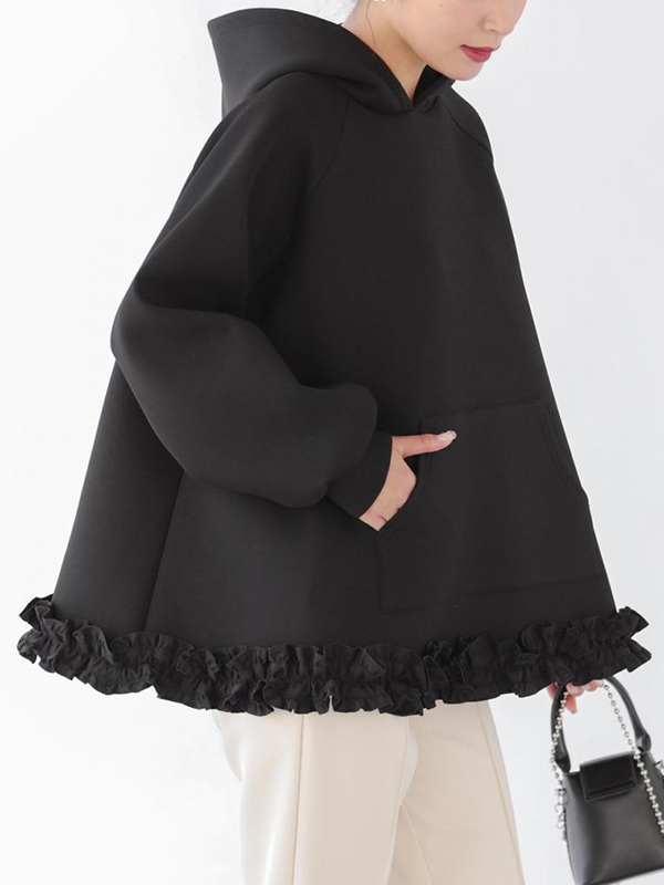 Loose Black Fungus Flower Border Decorate Hoodie