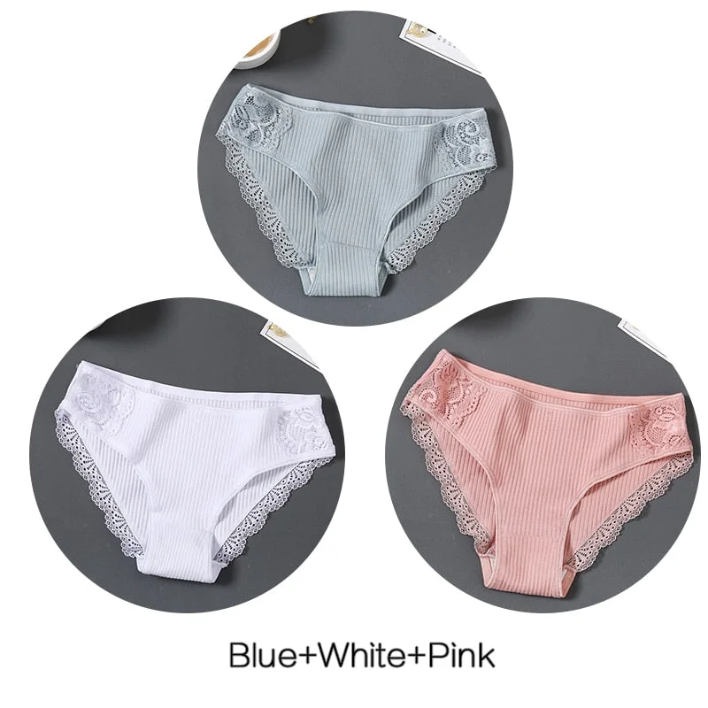 FINETOO M-XL Women Cotton Underpants Sexy Lace Panties Low-rise Briefs for Girls Comfortable Underwear 2020 Female Lingerie New