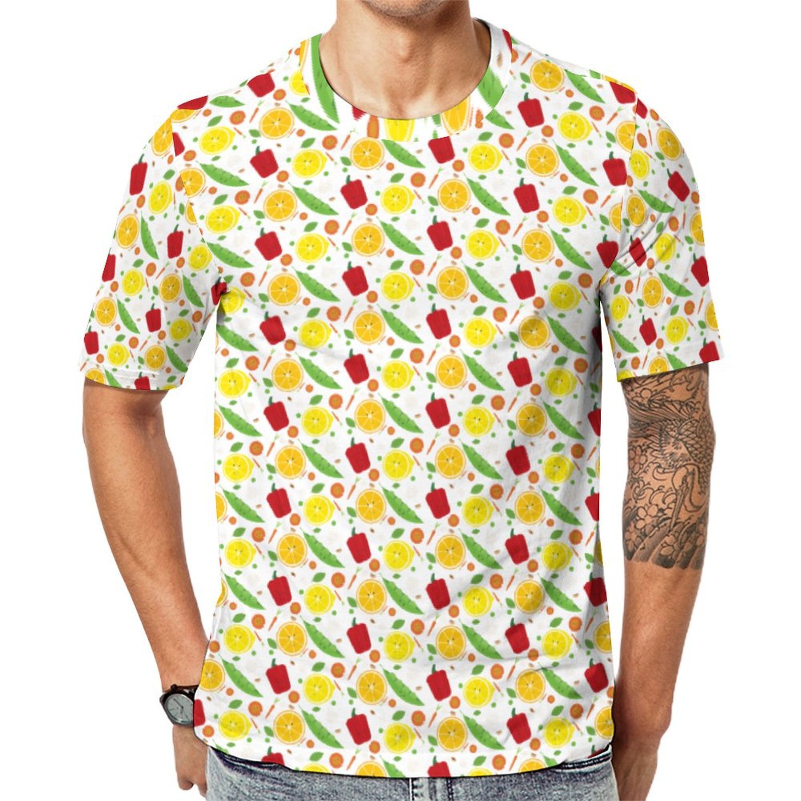 Friendly Smiling Fruit Vegetable Cartoon Short Sleeve Print Unisex Tshirt Summer Casual Tees for Men and Women Coolcoshirts