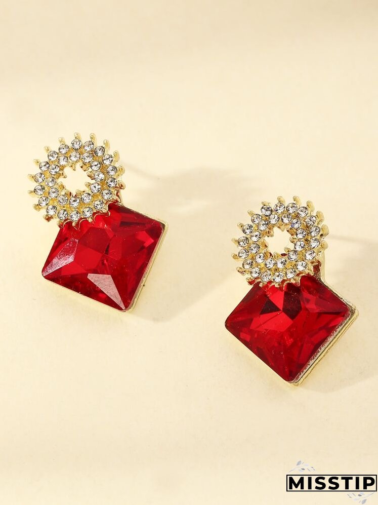 Rhinestone Round & Geo Decor Earrings