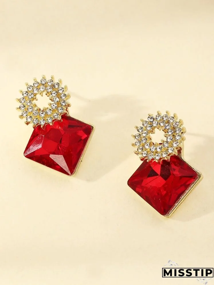 Rhinestone Round & Geo Decor Earrings