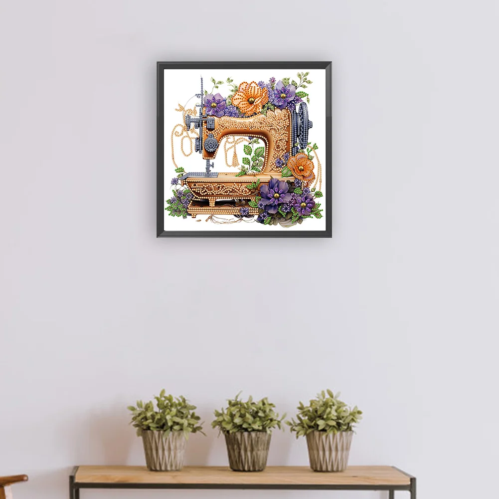 Diamond Painting - Partial Special Shaped Drill - Flower Sewing Machine(Canvas|30*30cm)