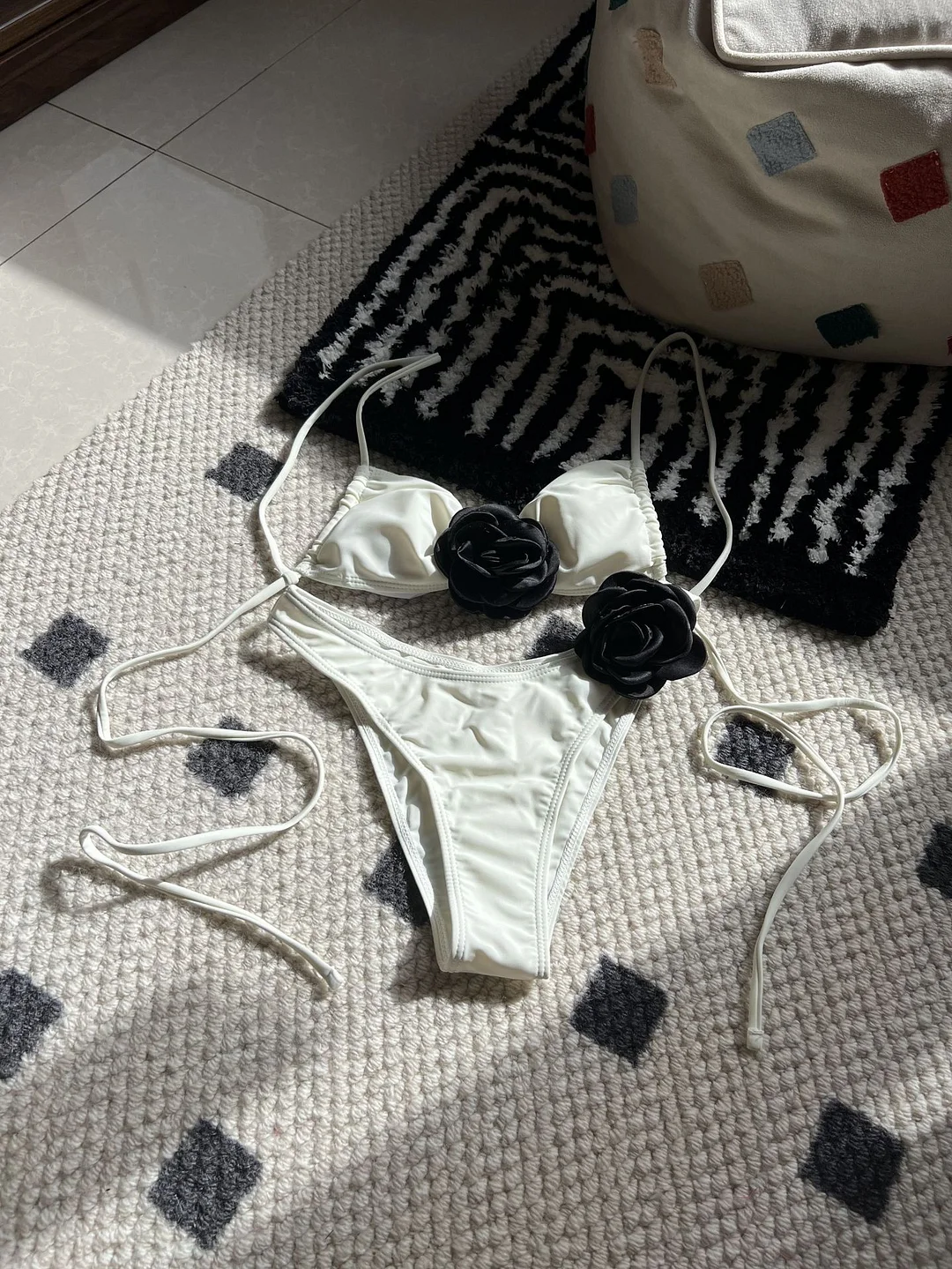 Brownm 2024 Color Rose Drawstrings And Binddle Swimwear Bikini