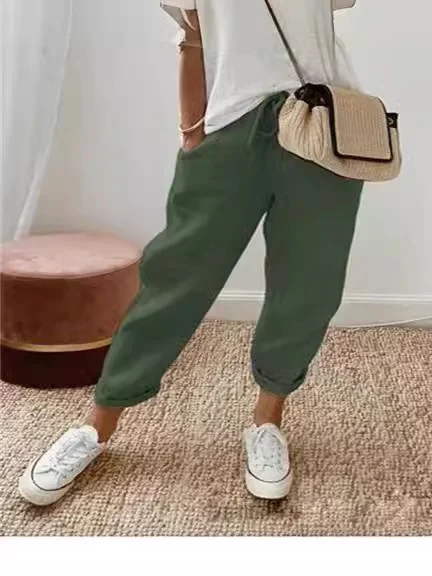 Nigikala Nigikala Women Cotton Tample Waist Nine Trousers Casual Women's Pants