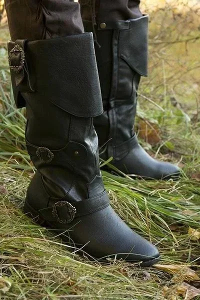 Men's Cuffed Pirate Waterproof Cosplay Tall Leather Boots  Stunahome.com