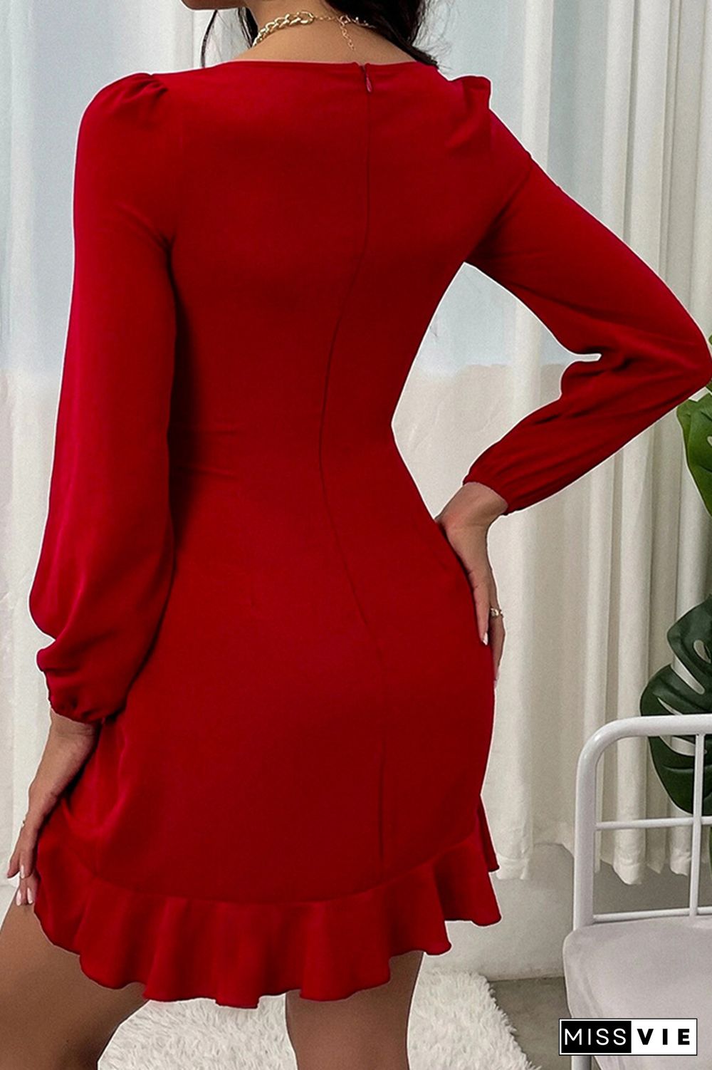 Fashion Solid Flounce Square Collar Cake Skirt Dresses