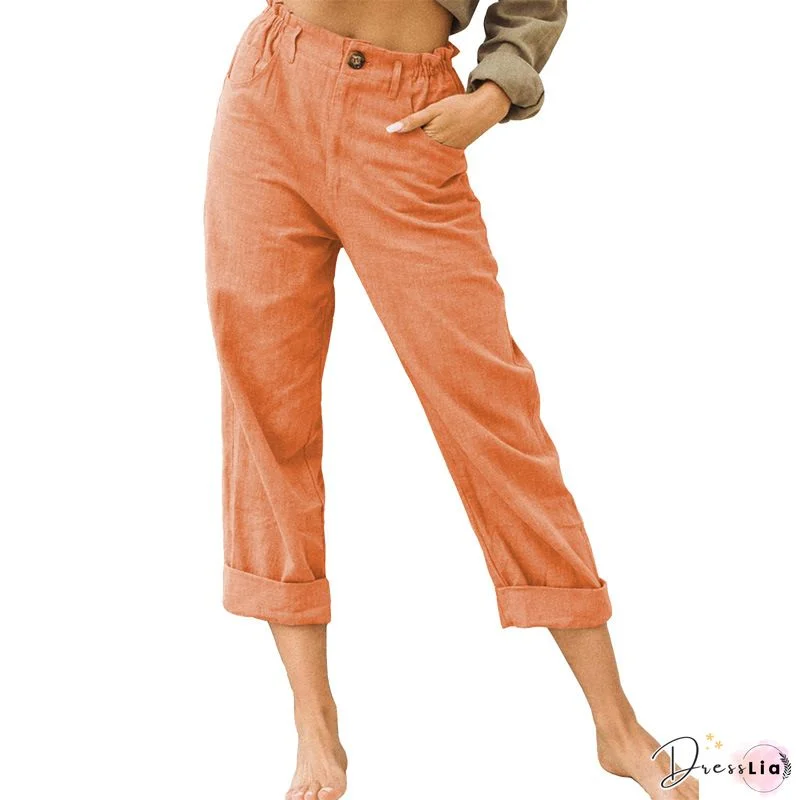 Frill High Waist Pants with Pockets
