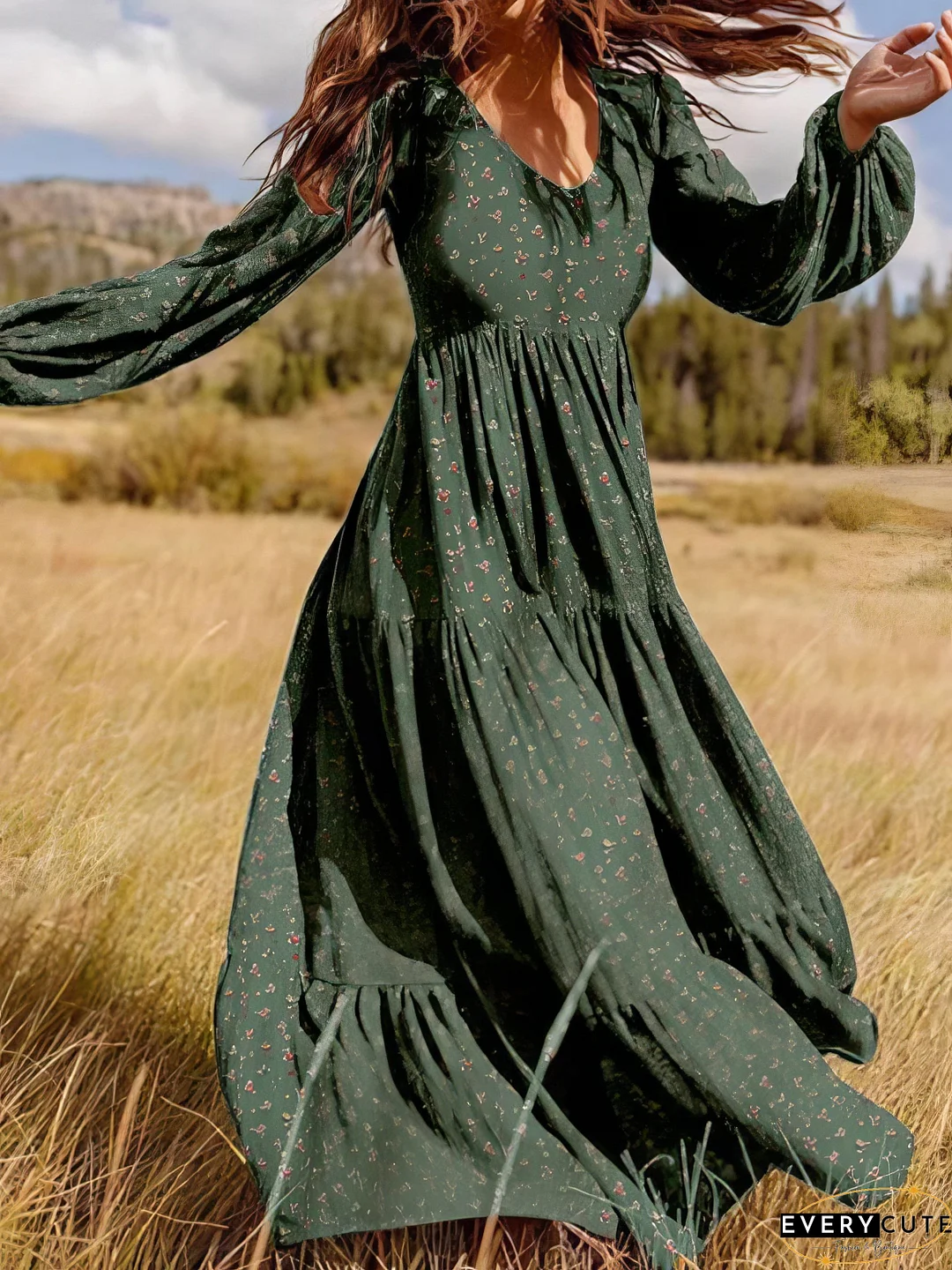Long Sleeve Chiffon A-Line Dress