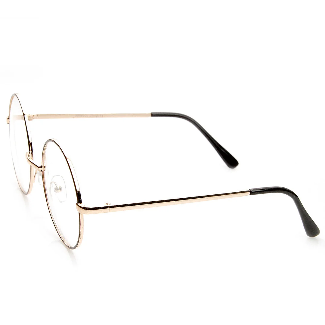 Lennon Mid Size Full Metal Frame Clear Lens Round Glasses