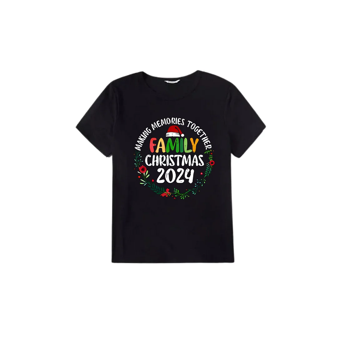 "Family Christmas 2024 Making Memories Together" Pattern Ⅱ- Black Short Sleeve with Red & Black Plaid Pant Family Matching Pajamas