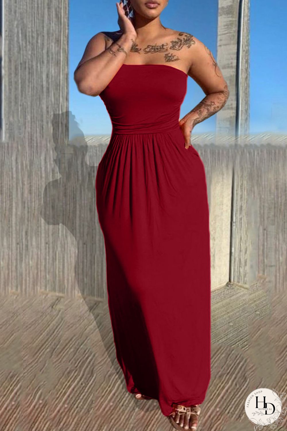 Orange Sexy Casual Solid Backless Strapless Sleeveless Dress