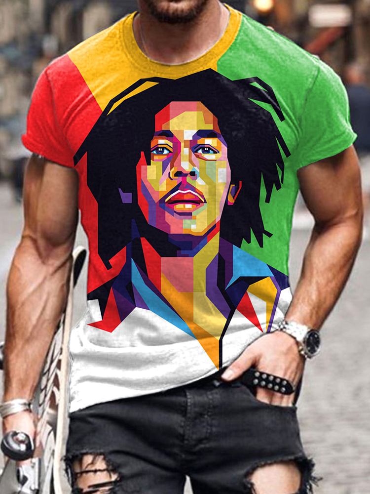 Comstylish Reggae Print Casual Loose Short Sleeve T-Shirt