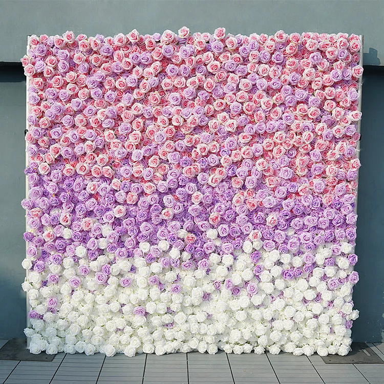 Angela Flower Luxury Gradient Purple Pink White Wedding Backdrop 5D Fabric Cloth Flower Wall A312 A7703