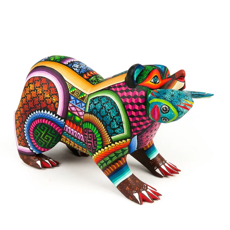 Bear With Fish - Oaxacan Alebrije Wood Carving Mexican Folk Art Sculpture
